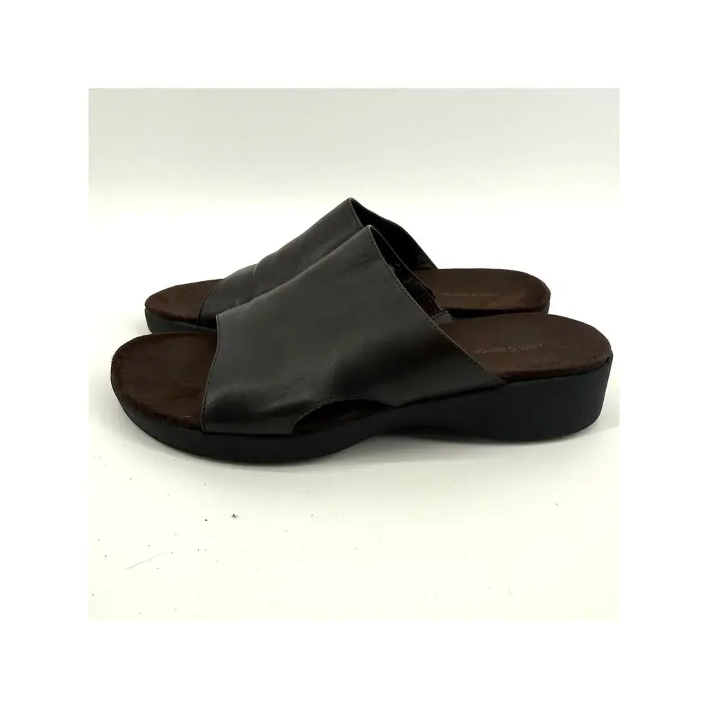 Croft & Barrow Brown Leather Slide Sandals Adeleine Minimalist Flat Size 7